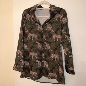 Sunday Up Green Leopard Blouse